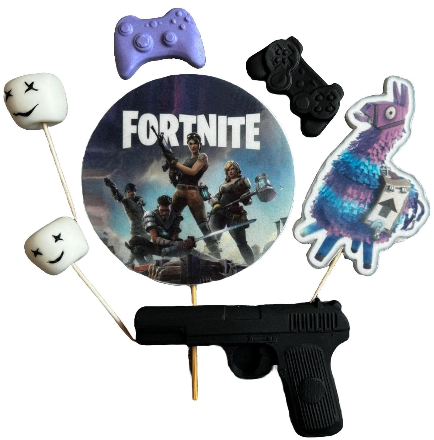 Set 7 decoratiuni comestibile din zahar, Fortnite - Nati Shop